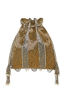 Antique Gold Embroidered Potli With Fringe