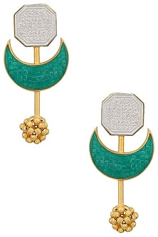 Gold Plated Crescent Green Stone Earrings