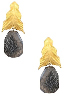 Gold Plated Textured Leaf Drop Earrings