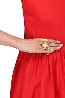 Gold Plated Double Finger Spike Disc Ring