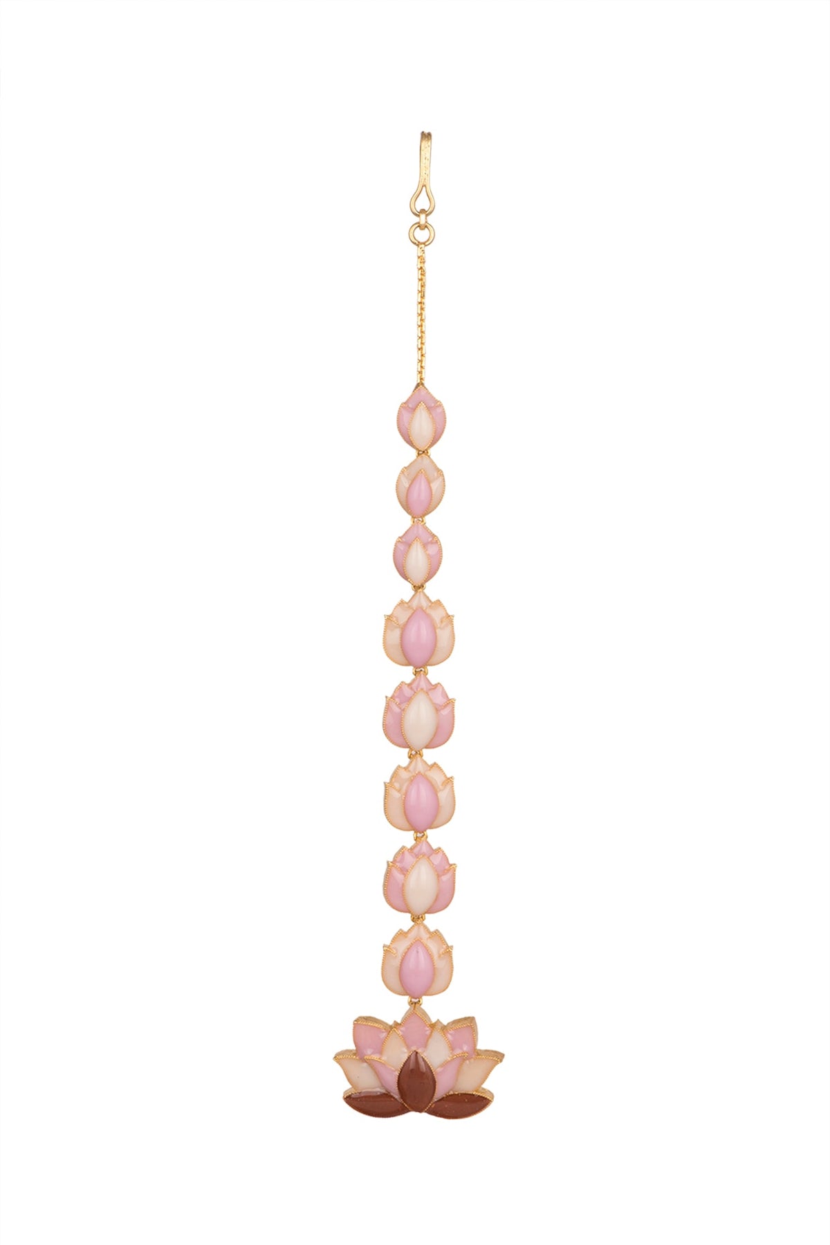 Gold Finish Pink Enameled Maang Tikka