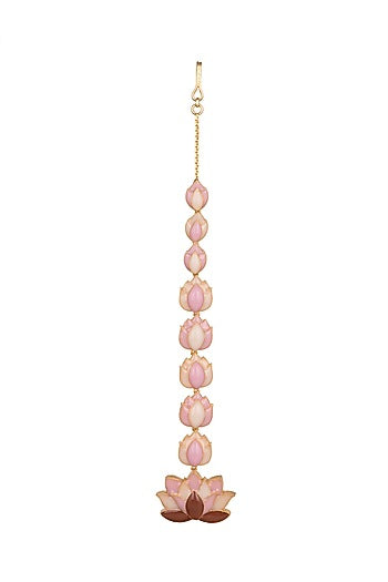 Gold Finish Pink Enameled Maang Tikka