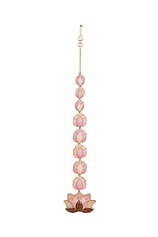 Gold Finish Pink Enameled Maang Tikka