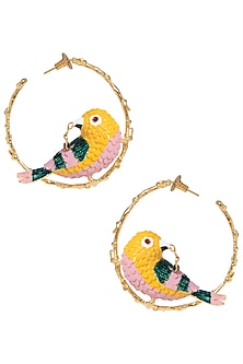 Gold Plated Meena Work Bird Hoop Earrings