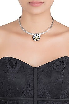Silver plated multi coloured floral necklace