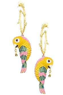 Gold Plated Meena Work Bird Motif Earrings