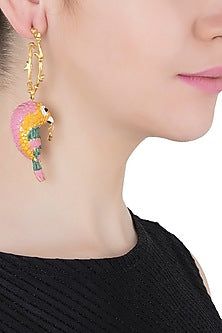 Gold Plated Meena Work Bird Motif Earrings