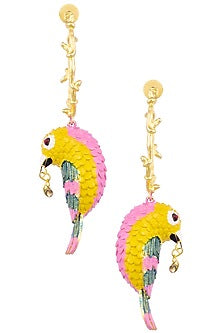 Gold Plated Meena Work Bird Motif Earrings