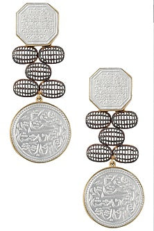 Gold Plated Silver and Black Geometric Earrings
