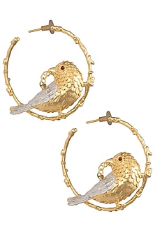 Gold Plated Bird Motif Inset Hoop Earrings