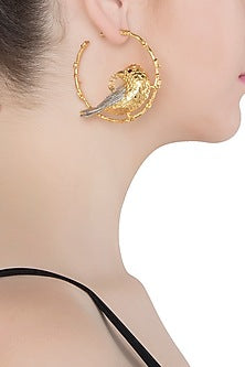 Gold Plated Bird Motif Inset Hoop Earrings