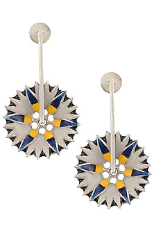 Silver Plated Spike Floral Motif Meena Earrings