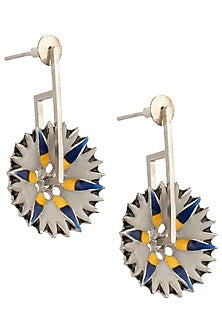 Silver Plated Spike Floral Motif Meena Earrings