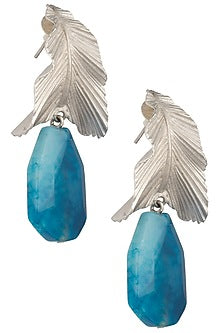 Silver Plated Blue Stone Drop Leaf Shaped Earrings