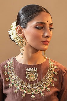 Gold Finish Kundan Polki & Pearl Chandbali Earrings