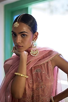 Gold Finish Kundan Polki & Pearl Chandbali Earrings