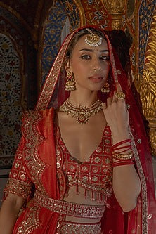 Gold Finish Kundan Polki & Pearl Maang Tikka