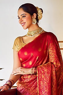 Gold Finish Kundan Polki & Pearl Hathphool (Set Of 2)