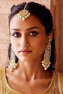 Gold Finish Kundan Polki & Pearl Handmade Jadau Dangler Earrings