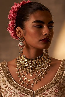 Gold Finish Multi-Colored Kundan Polki Dangler Earrings