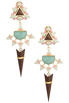 Gold Plated 3D Cut Multi Color Dangler Earrings
