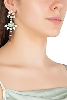 Gold Plated 3D Cut Multi Color Dangler Earrings
