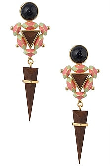 Gold Plated 3D Cut Black Glitter Earrings