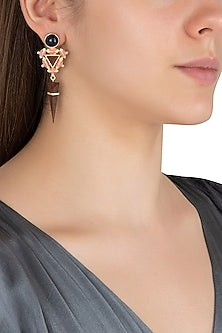 Gold Plated 3D Cut Black Glitter Earrings