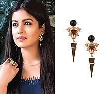 Gold Plated 3D Cut Black Glitter Earrings