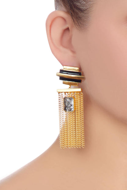 Stone Embedded Chain Earrings 