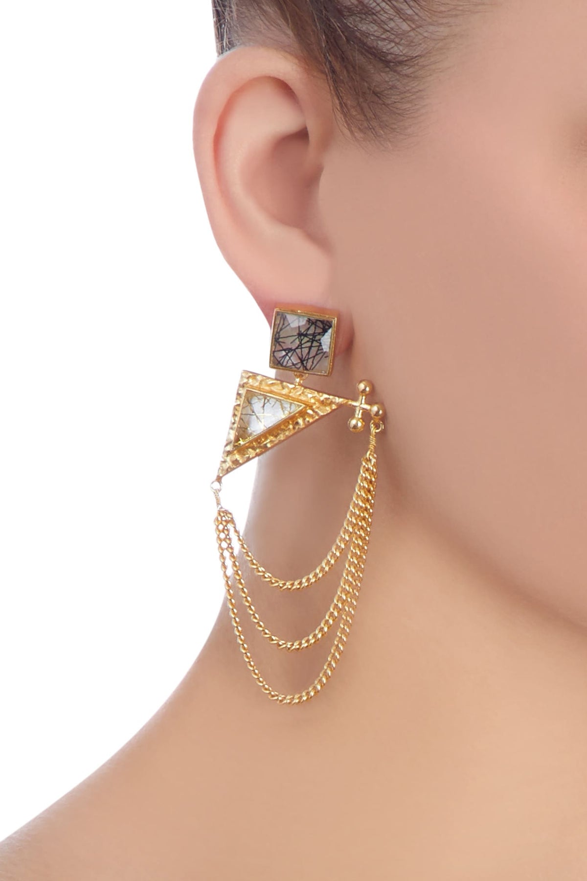 Stone Embellished Chain Earrings 