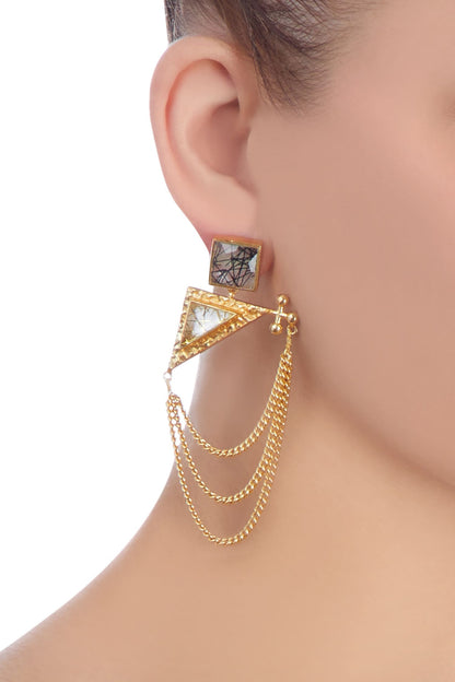 Stone Embellished Chain Earrings 