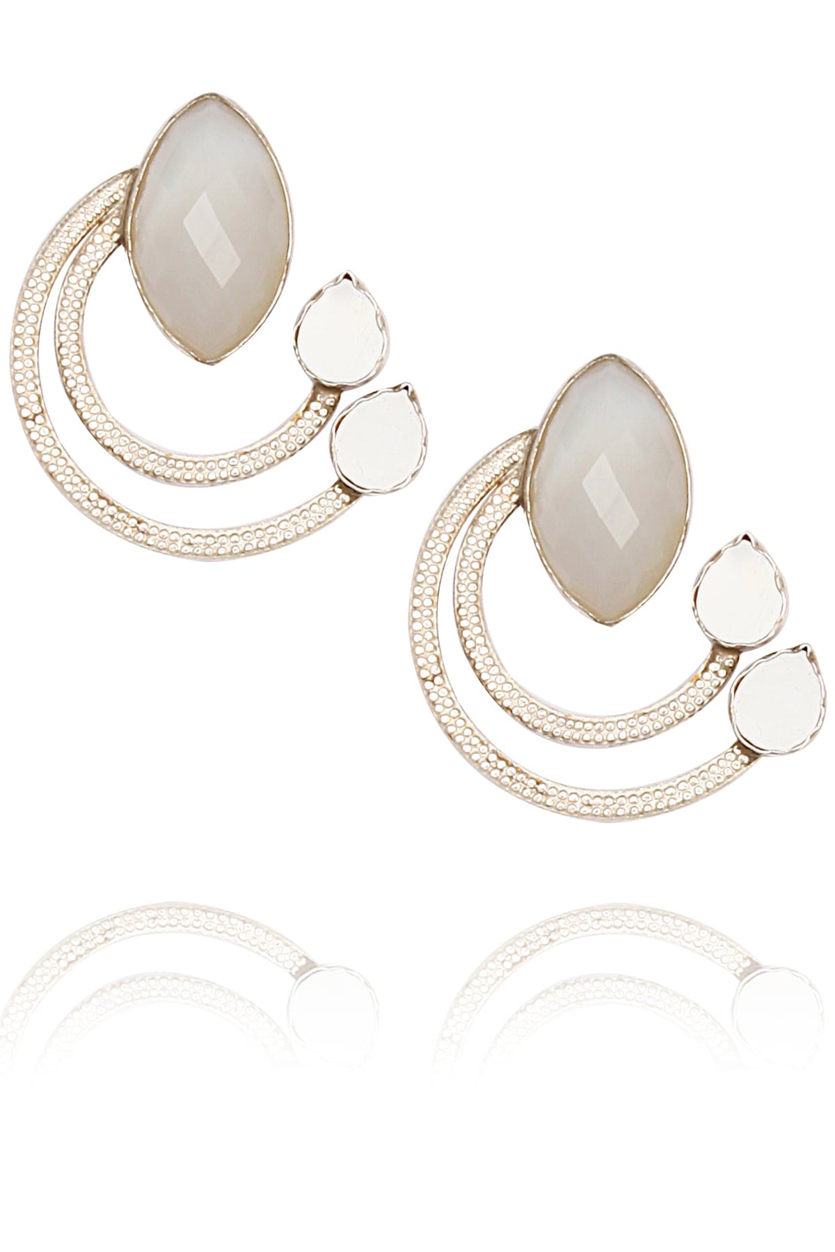 Antique silver moonstone spiral earrings
