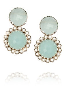 Antique silver blue oynx round earrings
