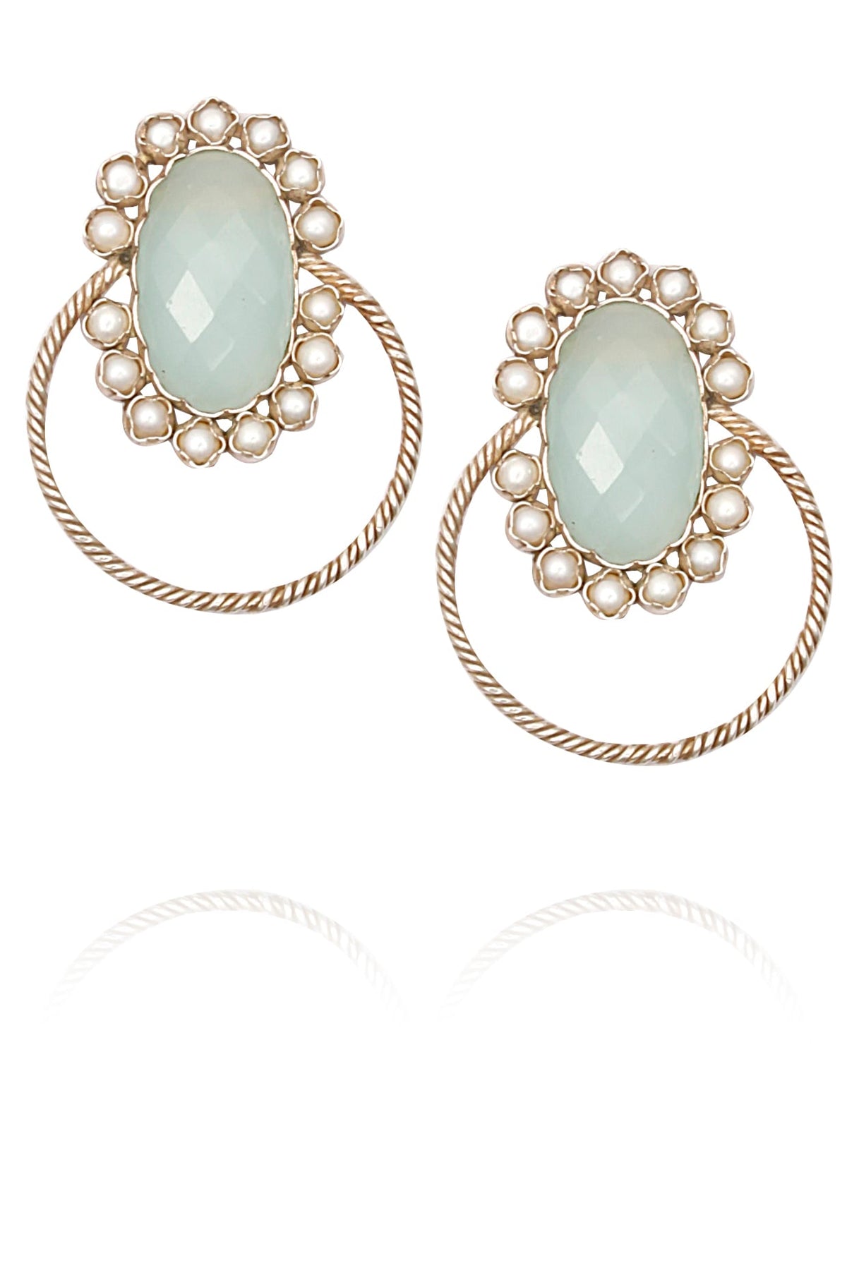Antique silver moonstone round earrings
