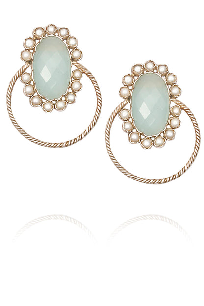Antique silver moonstone round earrings