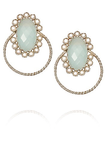 Antique silver moonstone round earrings