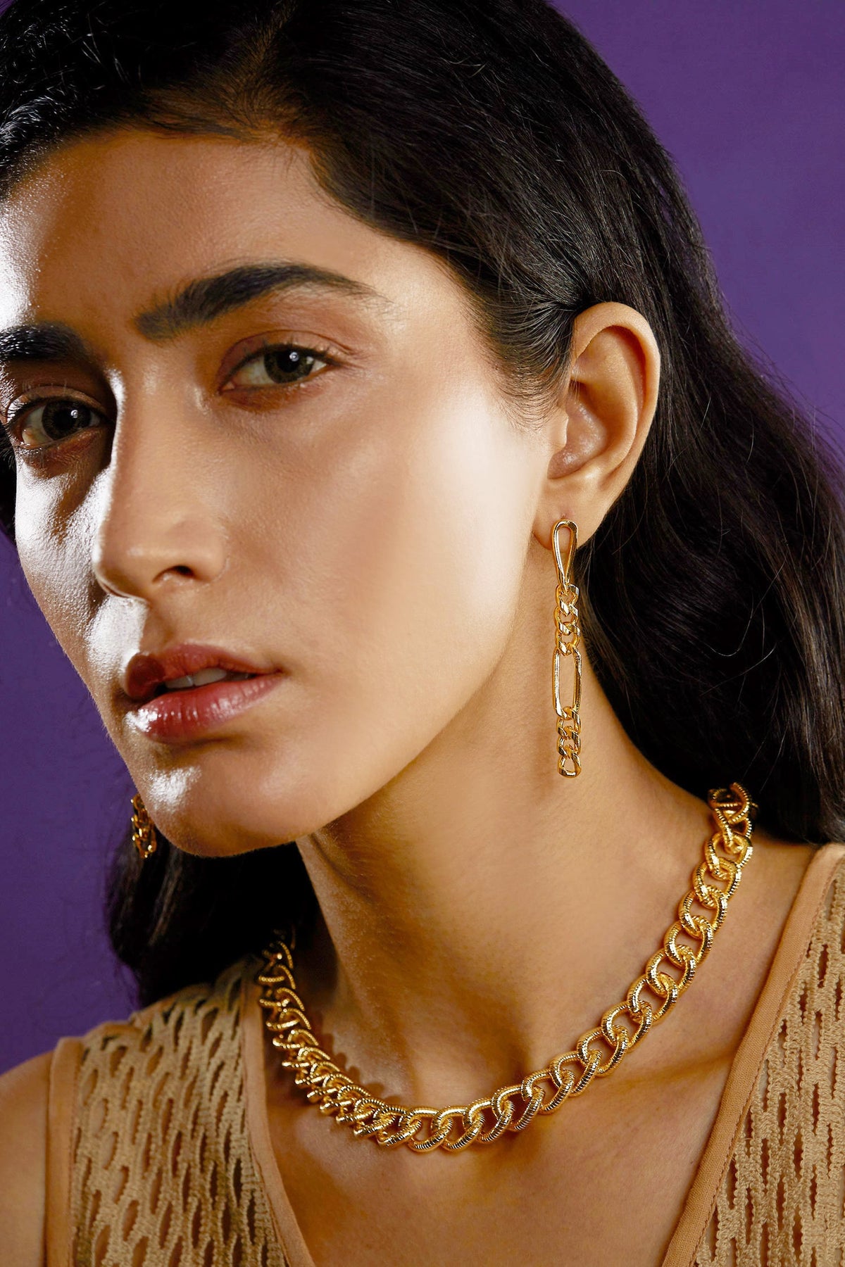 Handcrafted Chain Link Long Earrings 