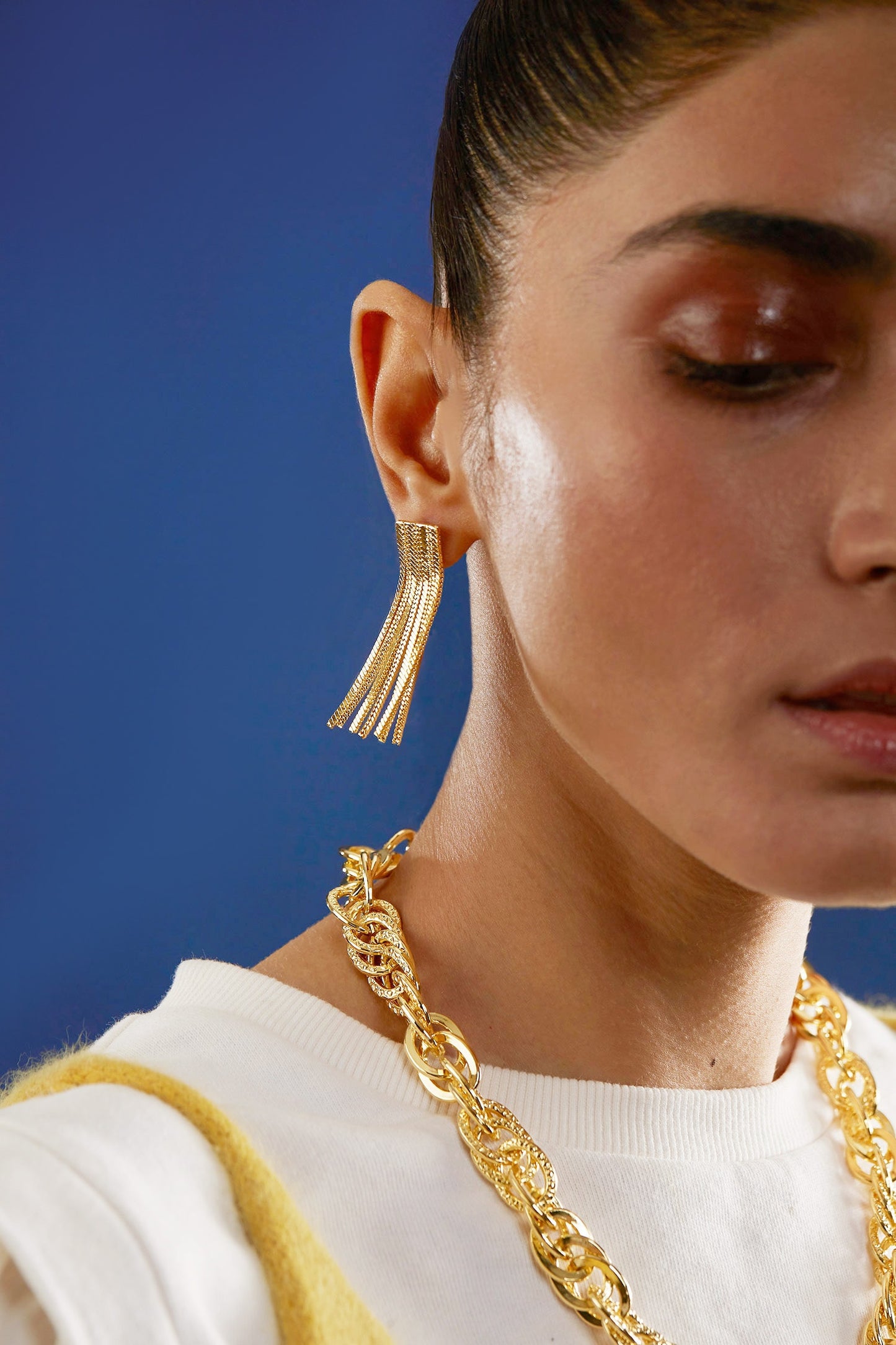 Handcrafted Chain Tassel Long Earrings 