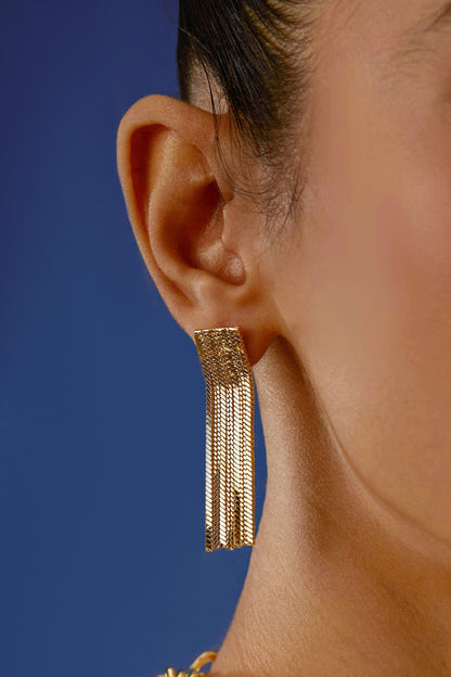 Handcrafted Chain Tassel Long Earrings 