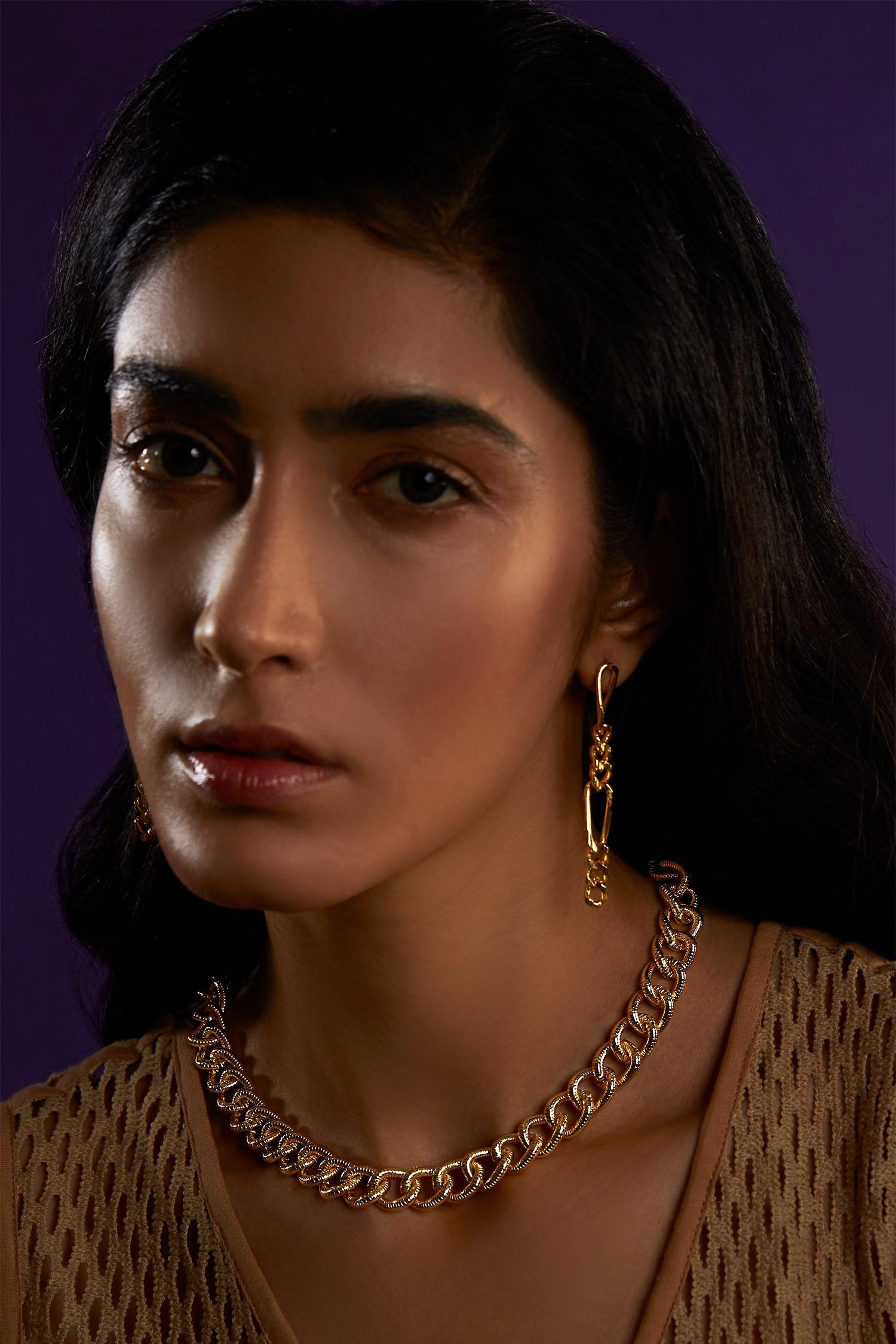 Interlink Chain Textured Necklace 