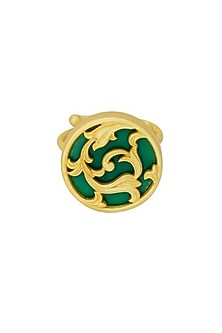 Gold Plated Green Enameled Floral Disc Ring