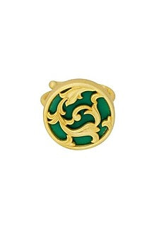 Gold Plated Green Enameled Floral Disc Ring