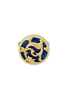 Gold Plated Blue Enameled Floral Disc Ring