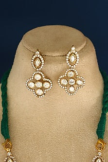 Gold Finish Emerald & Ruby Temple Necklace Set In Sterling Silver