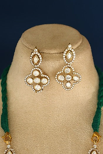 Gold Finish Emerald & Ruby Temple Necklace Set In Sterling Silver
