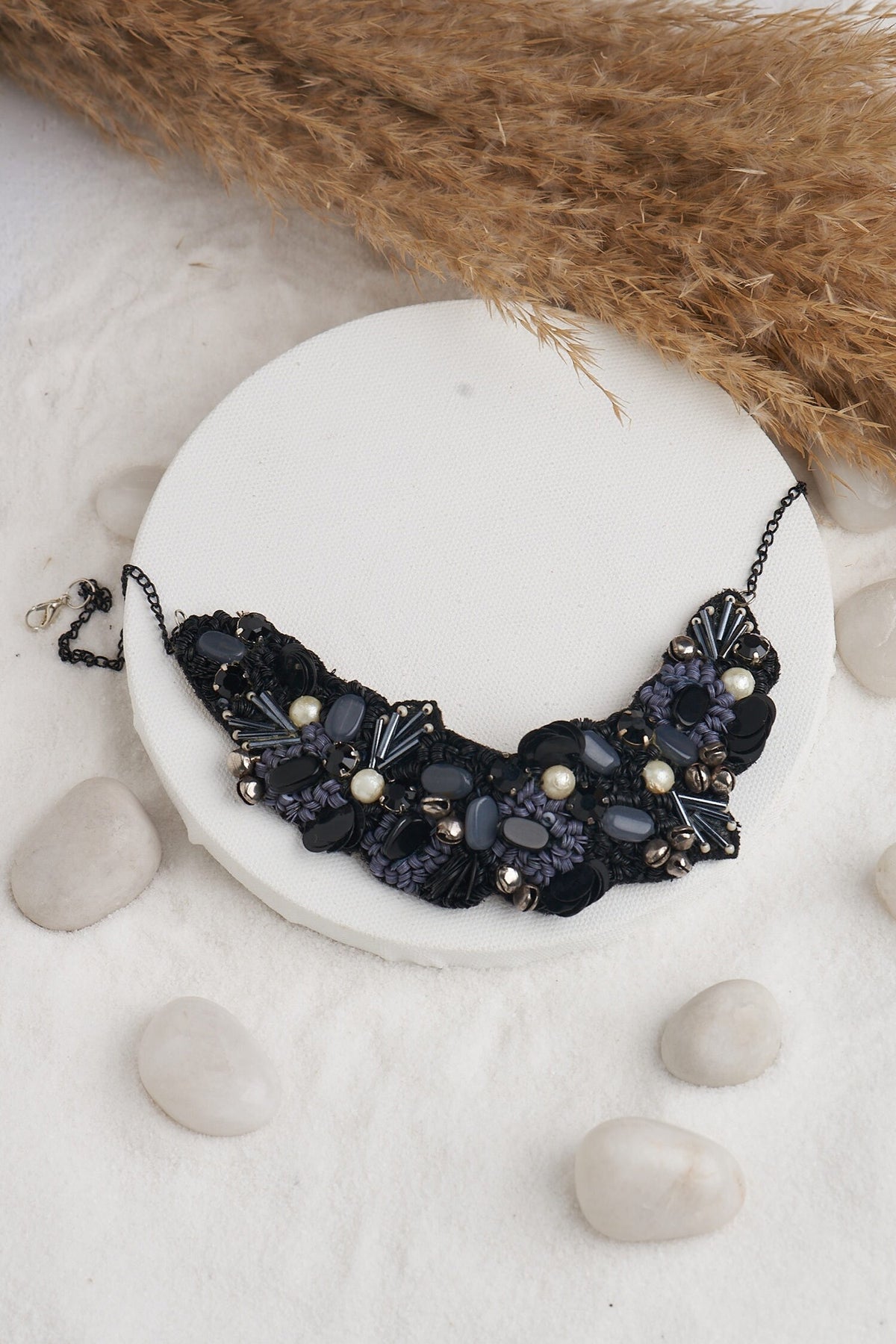 Stone & Bead Embellished Choker 
