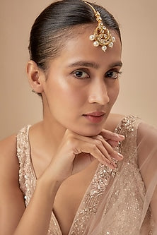 Gold Plated Kundan Polki & Pearl Maangtikka