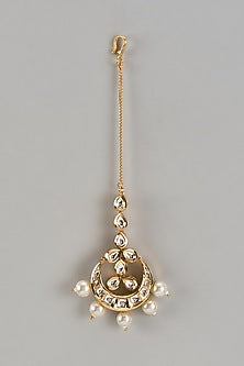 Gold Plated Kundan Polki & Pearl Maangtikka