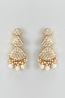 Gold Plated Kundan Polki & Pearl Dangler Earrings
